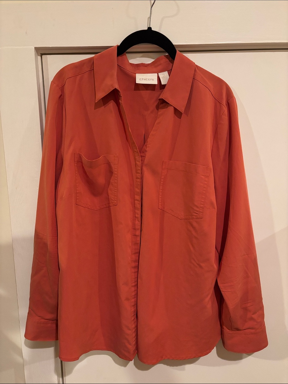 Chico's Burnt Orange Button-Down Pocket Shirt